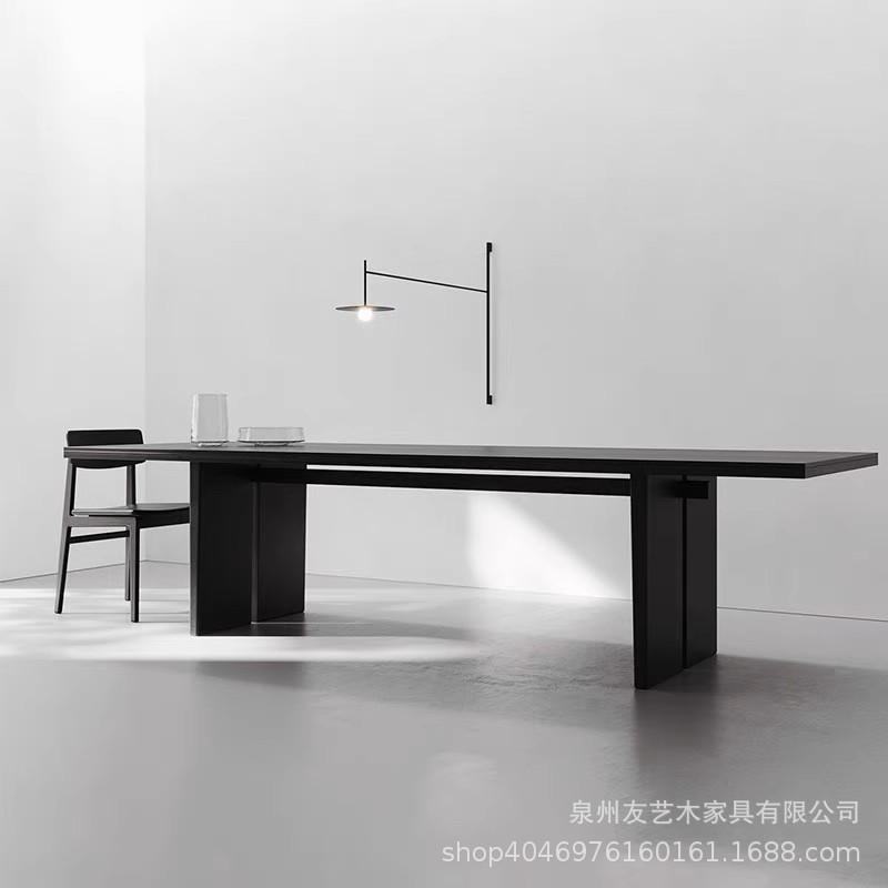 实木长桌碳化黑色原木会议桌北欧大板泡茶桌子办公电脑桌长条书桌图片