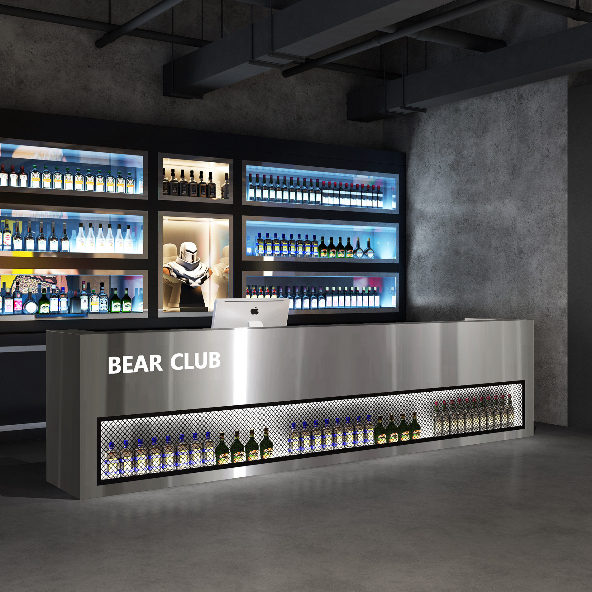 工业风不锈钢酒吧吧台餐饮店烧烤店收银台柜台台球厅前台桌接待台图片