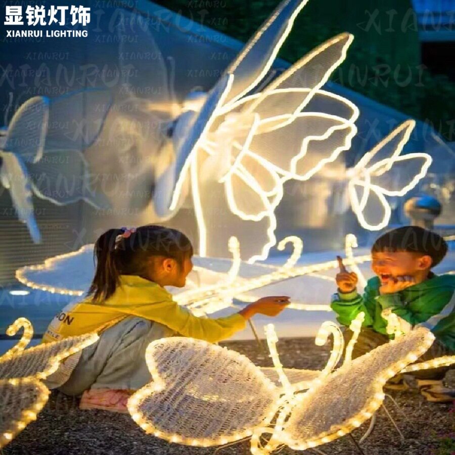 发光Led蝴蝶灯展翅户外草坪花园造型灯地插小品灯路引支架彩蝶灯图片
