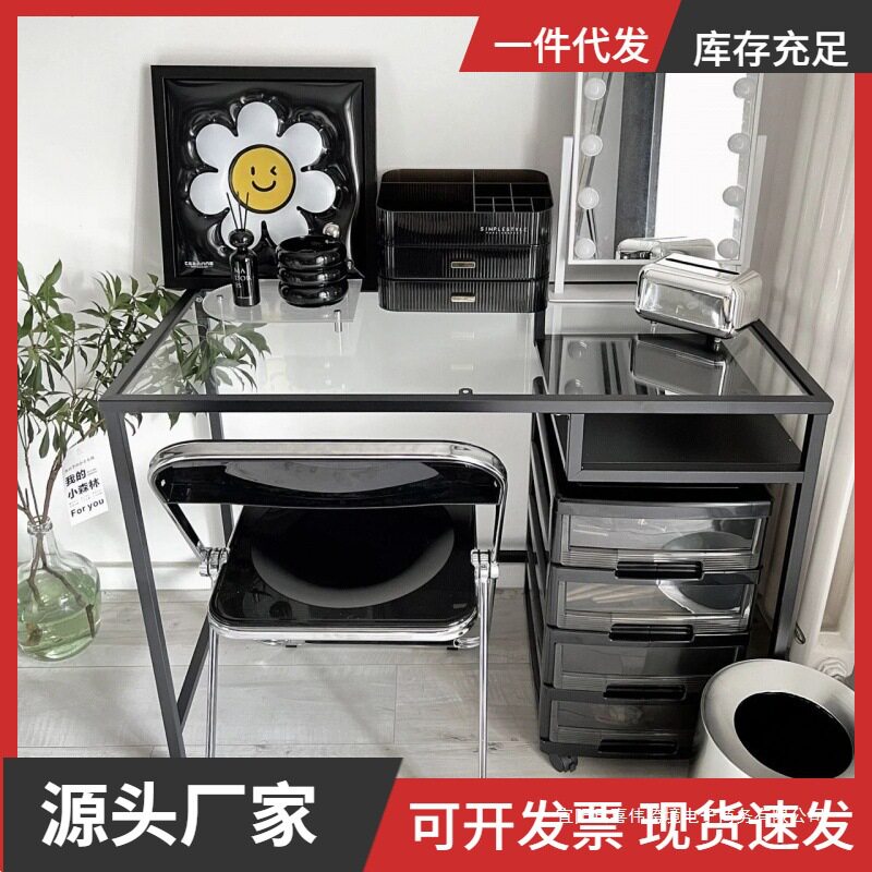 化妆桌子梳妆台椅卧室简约现代透明小户型加厚稳固书桌化妆台一体图片