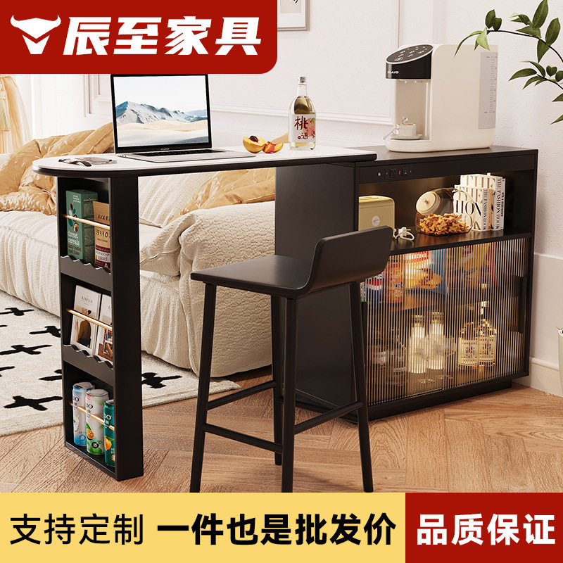 吧台桌家用实木现代简约隔断吧台一体客厅小户型中岛台法式风柜子图片