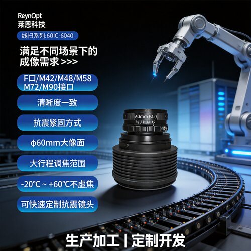 莱恩60IC-6040不虚焦φ60mm大象面大行程F4.0线扫工业镜头F调焦
