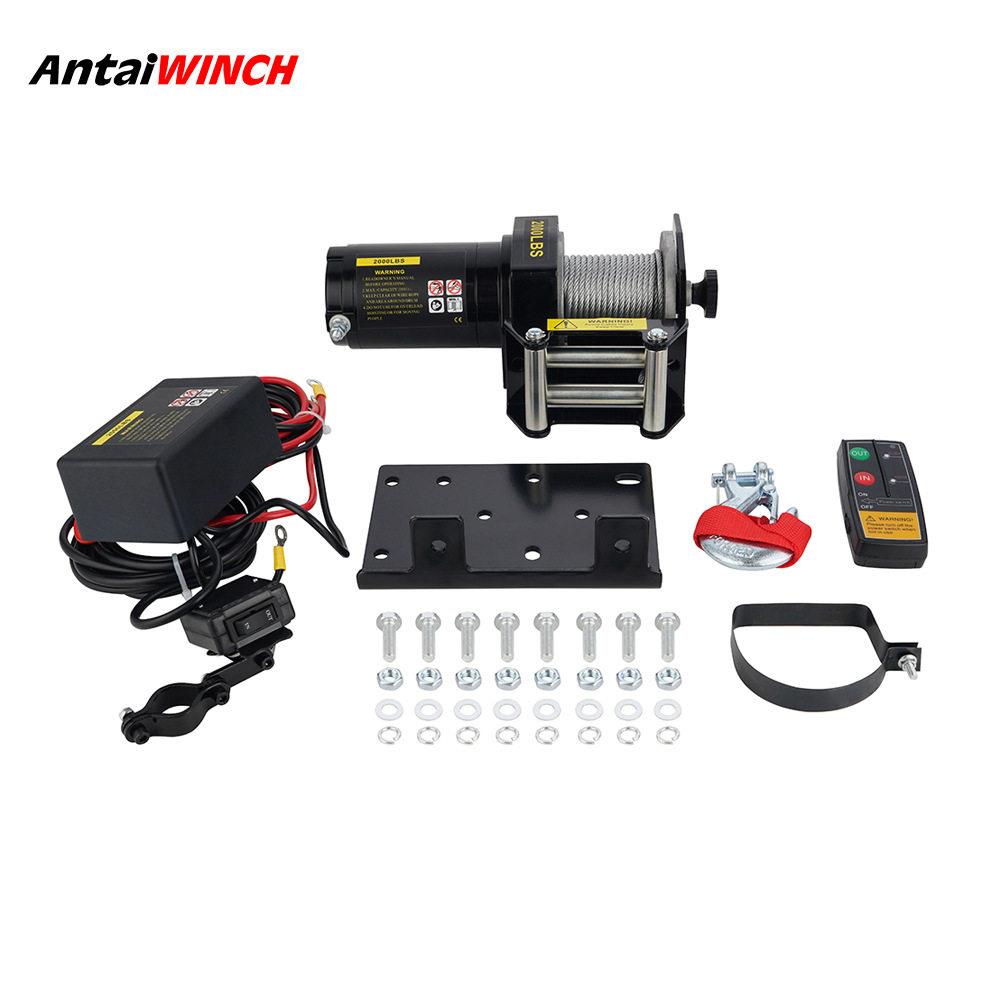 热销12v/24v2000磅迷你电动绞盘直流电绞盘钢丝绳绞盘