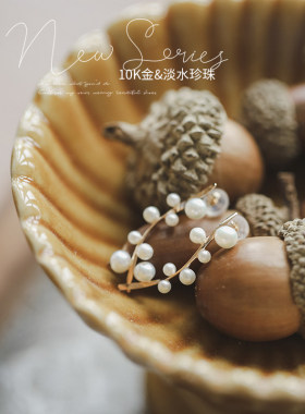 苹果的生活家|气质满枝 10K金淡水珍珠轻奢耳钉女枝条珍珠耳环