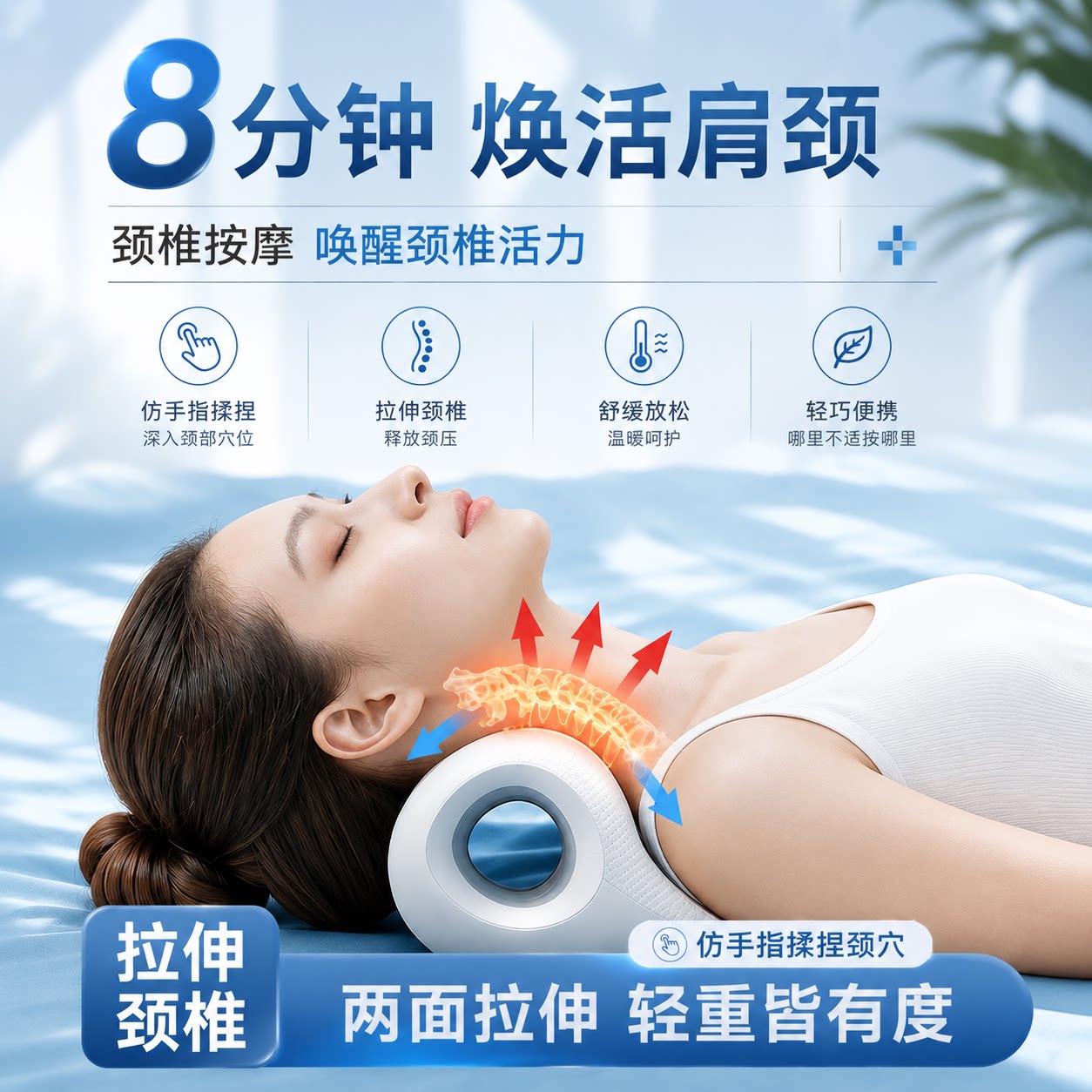 颈椎按摩枕牵引辅助矫正神器脊椎腰背部支撑护颈富贵包按摩专用枕