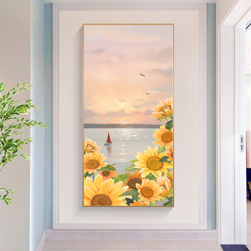 速发花向杨帆 玄关装饰画对版海日葵风过道装饰壁画正竖门挂画