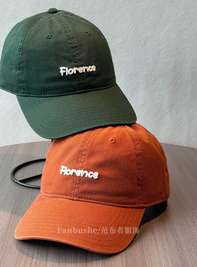 美式复古棒球帽女 Florence英文刺绣软顶鸭舌帽显脸小休闲遮阳帽