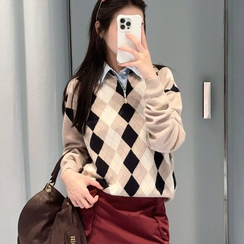 秋冬学院风羊绒半拉链翻领上衣女
