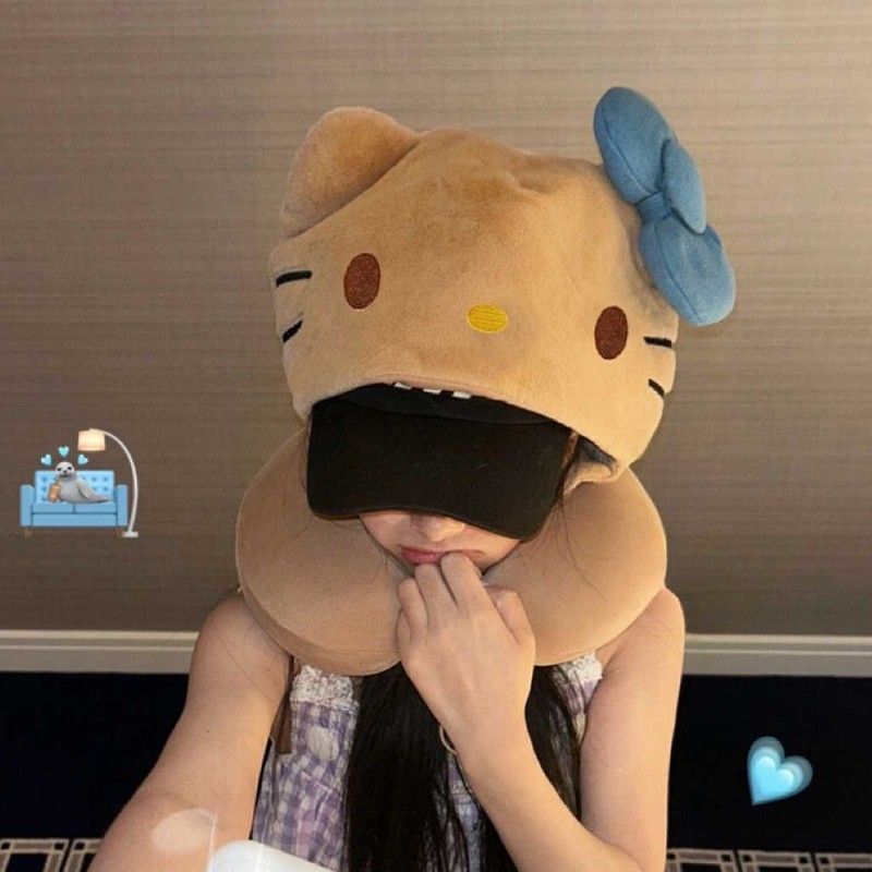 可爱卡通猫咪连帽U型枕旅行便携睡觉护颈枕飞机高铁U形脖子靠枕