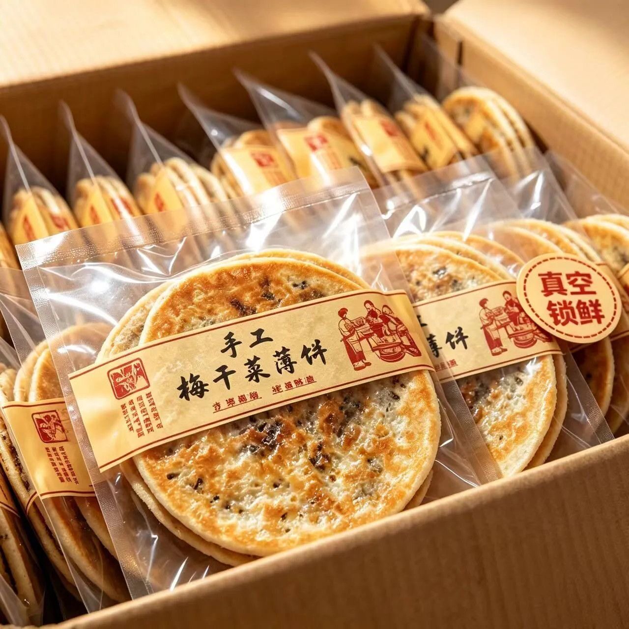 成品梅干菜薄脆烧饼干黄山特产炭烤锅盔即食早餐正宗安徽特产零食