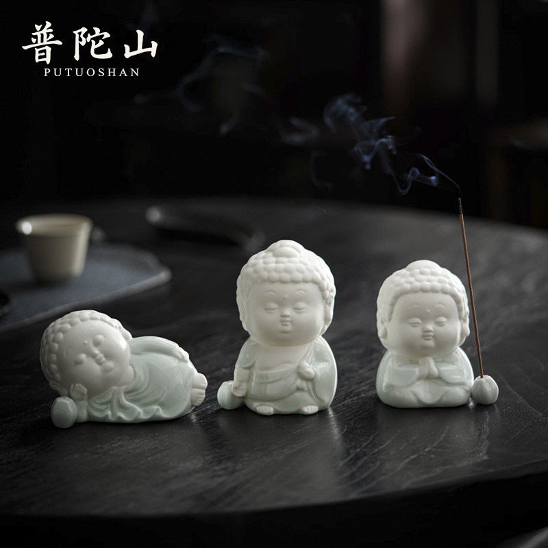 普陀山创意Q版可爱唐风小佛线香插熏艾香禅意趣味办公桌面摆件图片