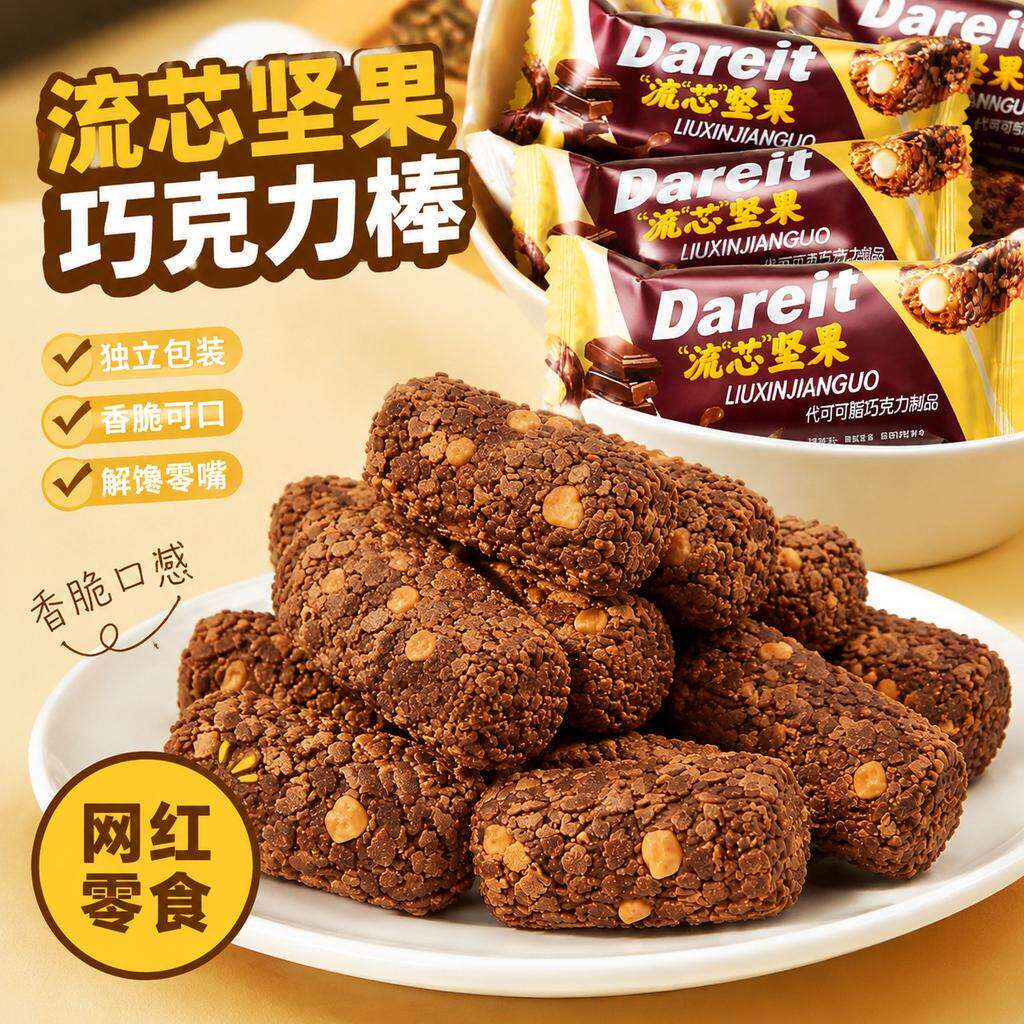 【领券立减30】巧克力坚果棒饱腹香酥脆休闲零食品威化扛饿-J60