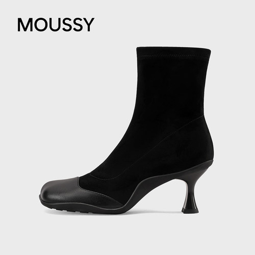 MOUSSY秋冬方头粗跟中筒袜靴女