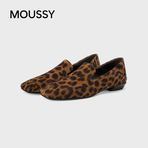 MOUSSY女鞋豹纹方头一脚蹬乐福鞋