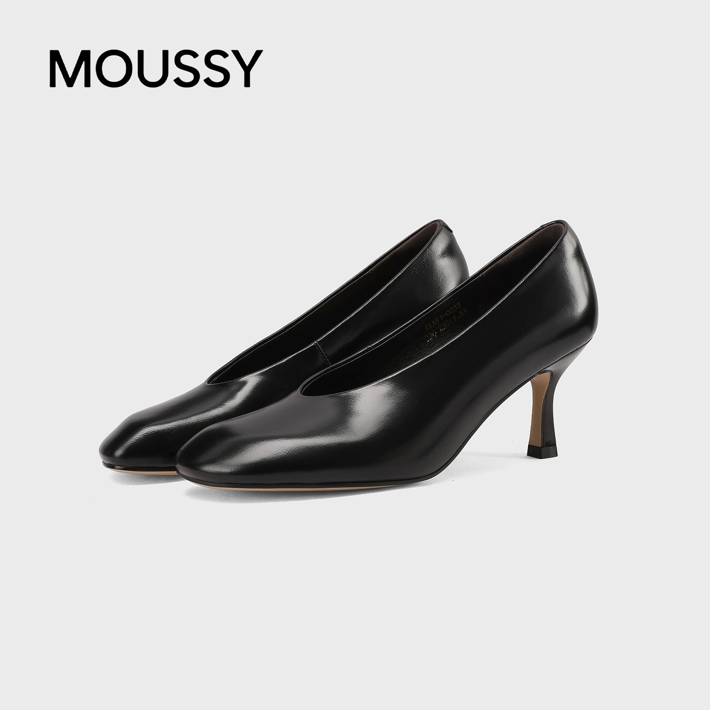 MOUSSY真皮细跟圆头高跟鞋