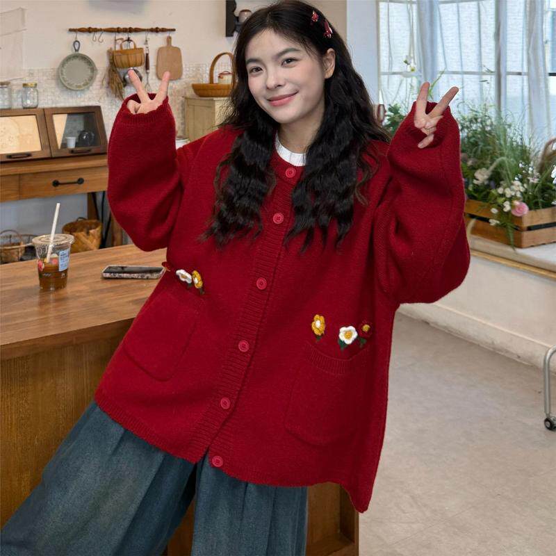 森系甜美立体花朵毛衣外套秋冬大