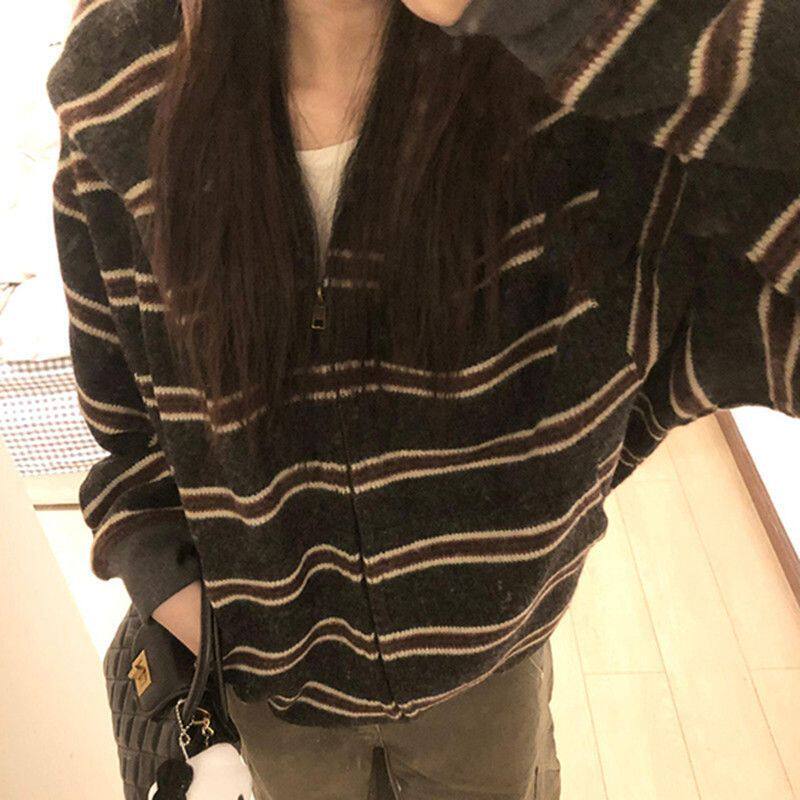 复古条纹卫衣女设计感小众2026秋季外套新款拉链开衫连帽外套显瘦