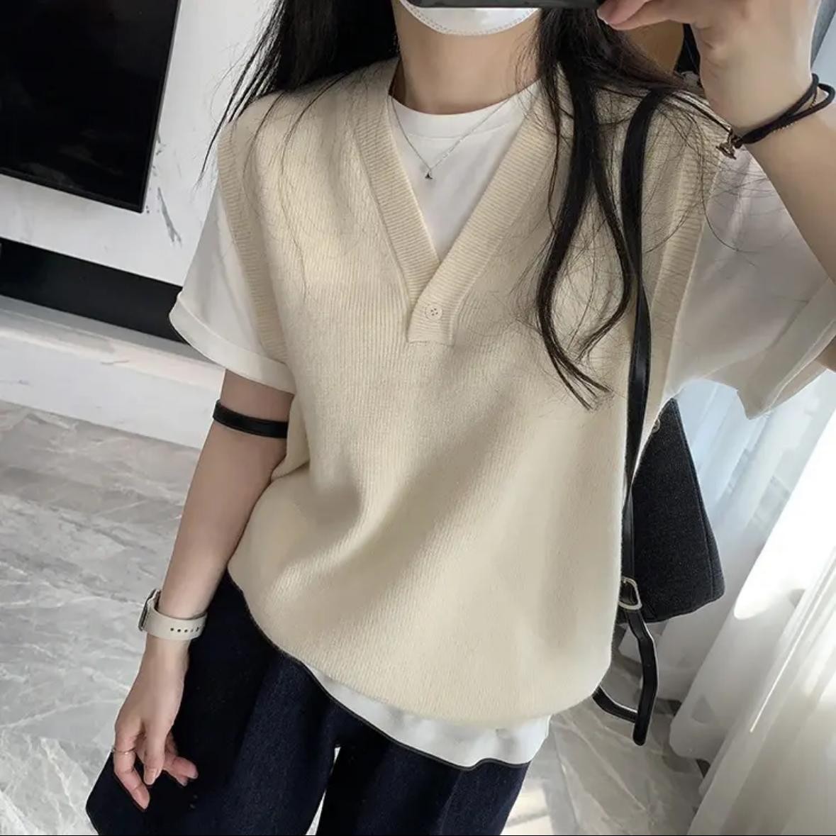 韩系V领针织马甲女百搭外搭