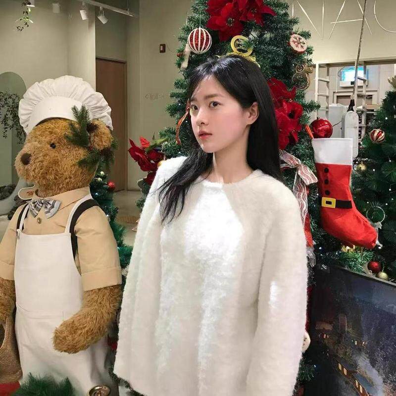 白色圈圈纱毛衣女秋冬新款慵懒风宽松外穿百搭圆领松弛感针织上衣