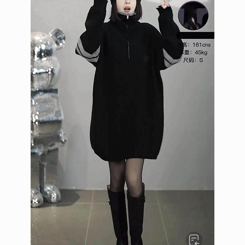 大码半拉链撞色毛衣女2026秋冬新