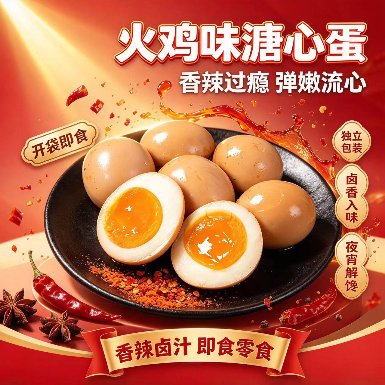 亲兮火鸡面味溏心蛋可生食鸡蛋流心卤蛋独立包装代餐休闲零食