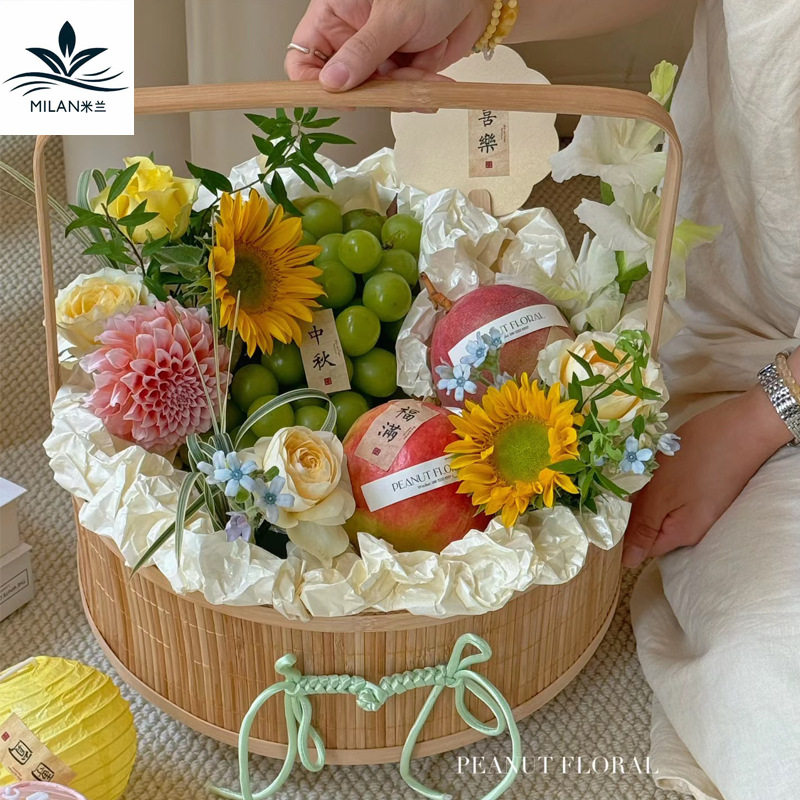 中秋月饼新中式竹编手提花篮图片