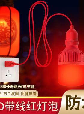 LED红色20W灯泡带2米防水灯头开关插头线E27螺口悬挂吊式灯笼灯泡