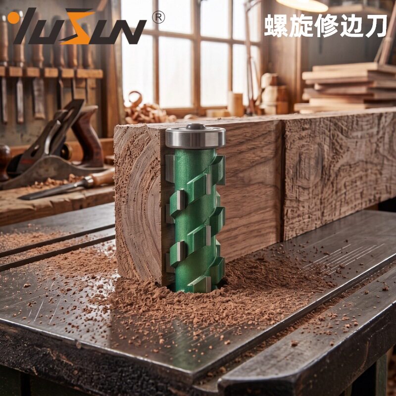 宇盛铣刀螺旋修边刀油漆绿1/2柄木工铣刀具柄带轴承电木铣修边机