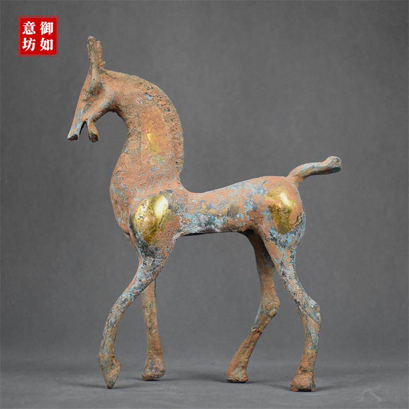仿古青铜鎏金马摆件 纯铜家居装饰工艺品 办公室适用摆件