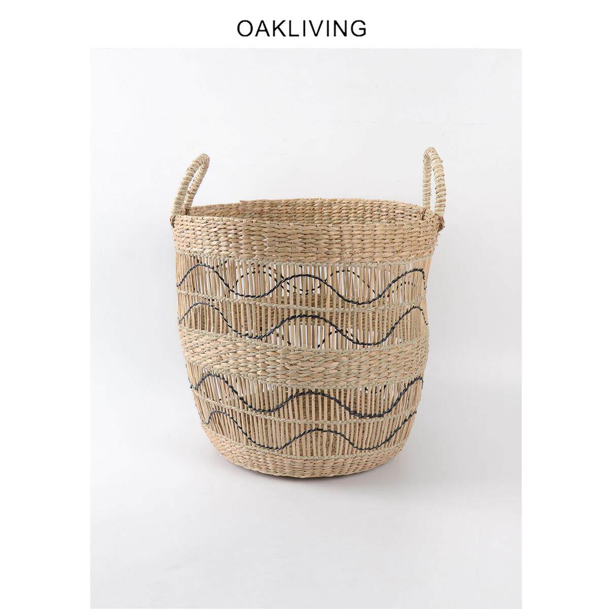 oakliving手工编织脏衣篮家用客厅杂物收纳筐草编手提储物手提篮