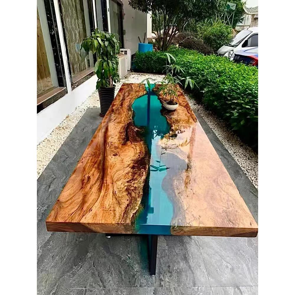环氧树脂河流桌创意海浪茶桌白杨木桌子网红茶几茶台台面办公桌
