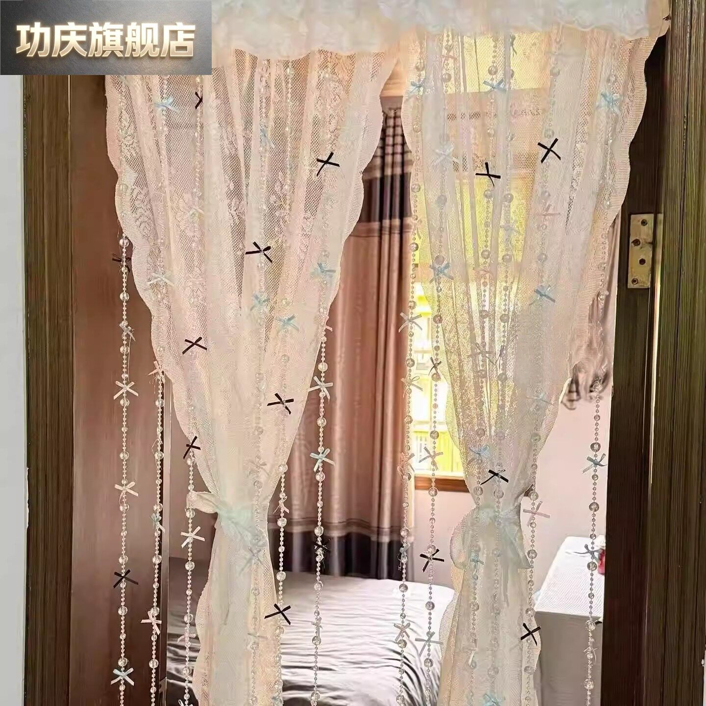 防蚊门帘珠串蝴蝶结装饰成品女生卧室书房家用厕所厨房纱帘配件图片