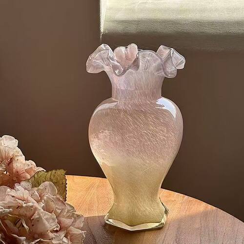 中古法式琉璃花瓶摆件水培插花装饰玻璃客厅餐桌复古简约鲜花花器