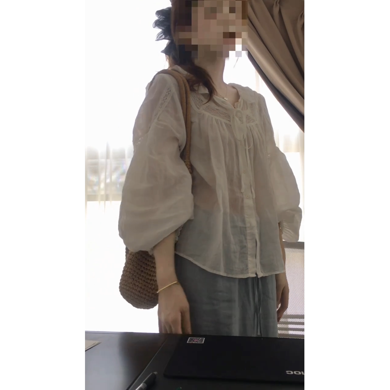 INS CEC新款韩系复古灯笼袖绑带娃娃衫上衣搭夏季显瘦半身裙套装