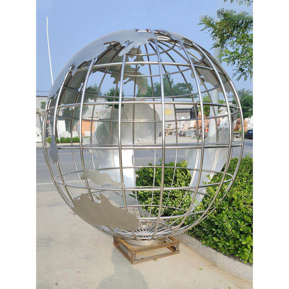 户外大型不锈钢地球仪雕塑金属镂空铁艺空心球简约装饰校园落地