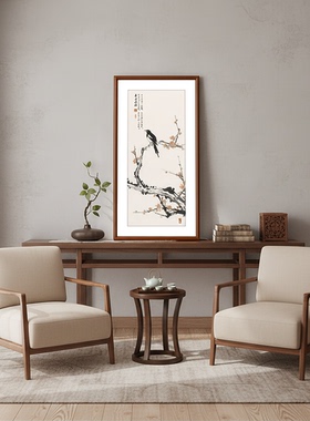 S5282-喜上眉梢玄关画水墨画竖版入户过道挂画客厅壁画鸟3570