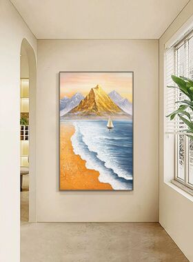 S6025现代简约玄关海景装饰画大芬村手绘立体油画走廊过道肌理感