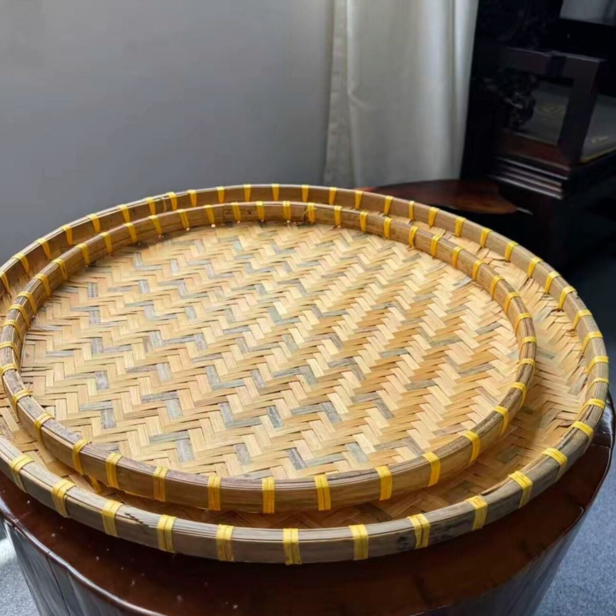 竹编制品粗孔竹圆托盘干货晾晒筐神器农家竹筐筛子竹制品家用簸箕