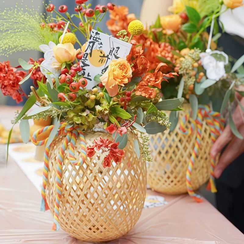 幼儿园中秋节装饰花艺灯笼竹编花篮花灯环创插花套装干花材料