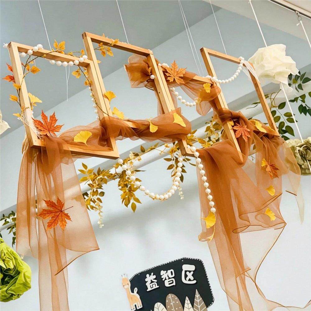 幼儿园开学季自然角木画框装饰班级走廊吊饰秋天场景布置纱幔挂饰