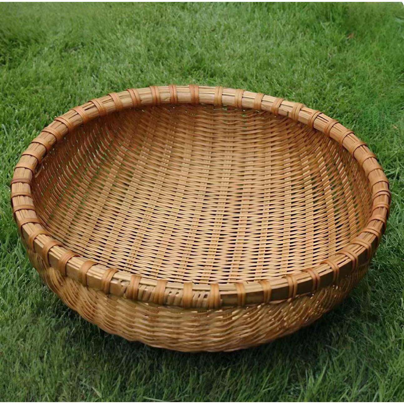 天然竹编篮子竹筛子圆簸箕竹编织品馒头筐子家用竹筲箕水果蔬菜蓝