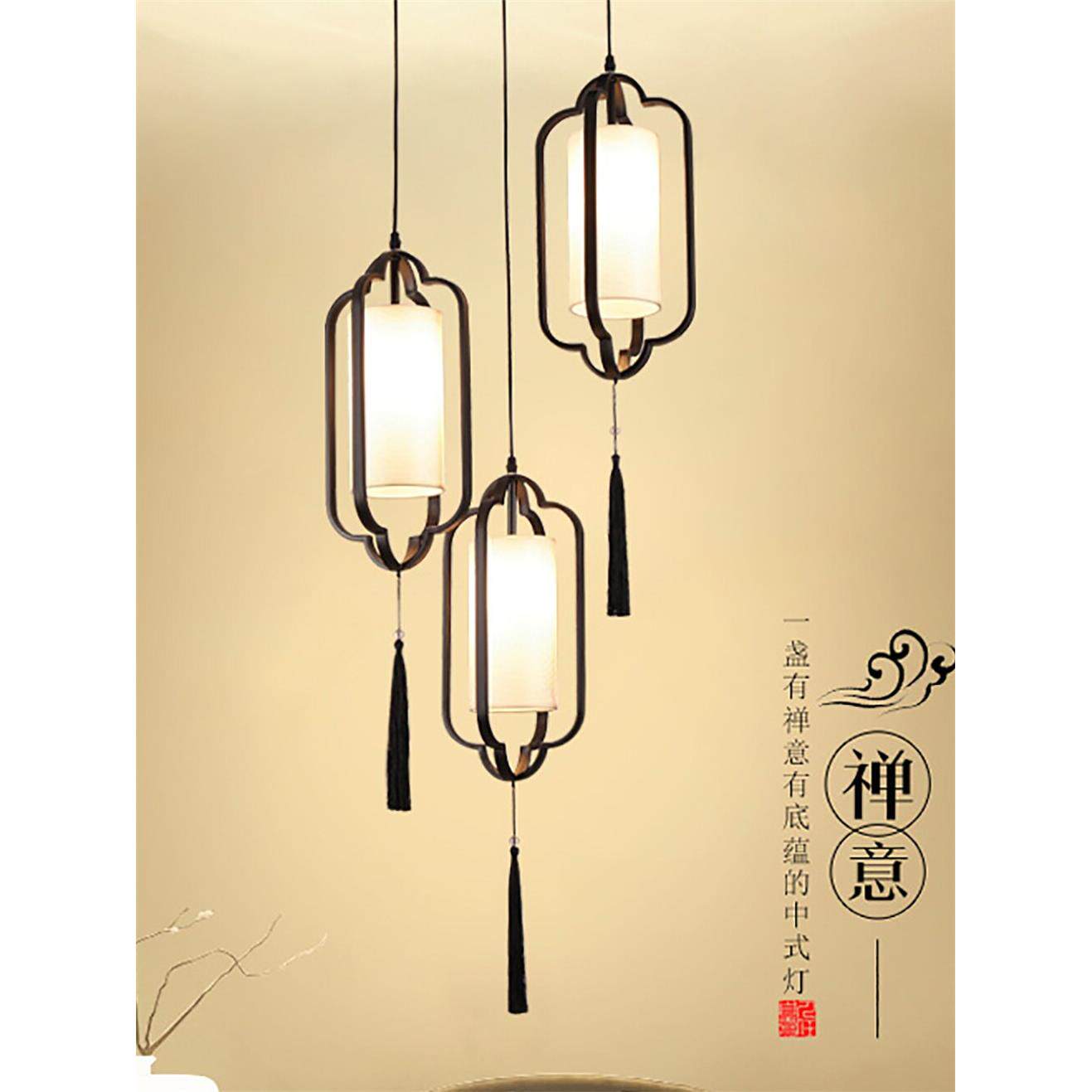 新中式餐厅吊灯彷古现代简约LED餐吊灯饰创意厨房吧台茶楼梯灯具