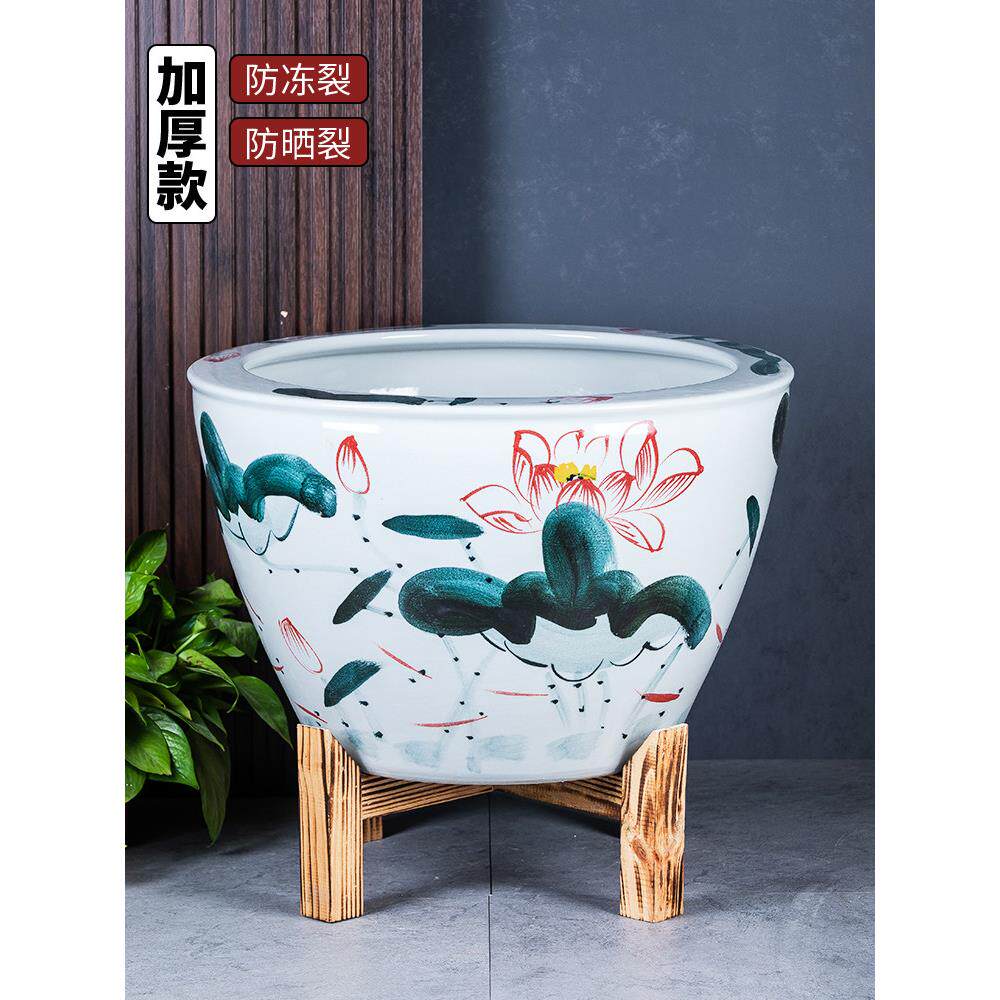 古法陶瓷鱼缸水缸养鱼阳台睡莲荷花缸室外庭院陶瓷大缸老式大水缸