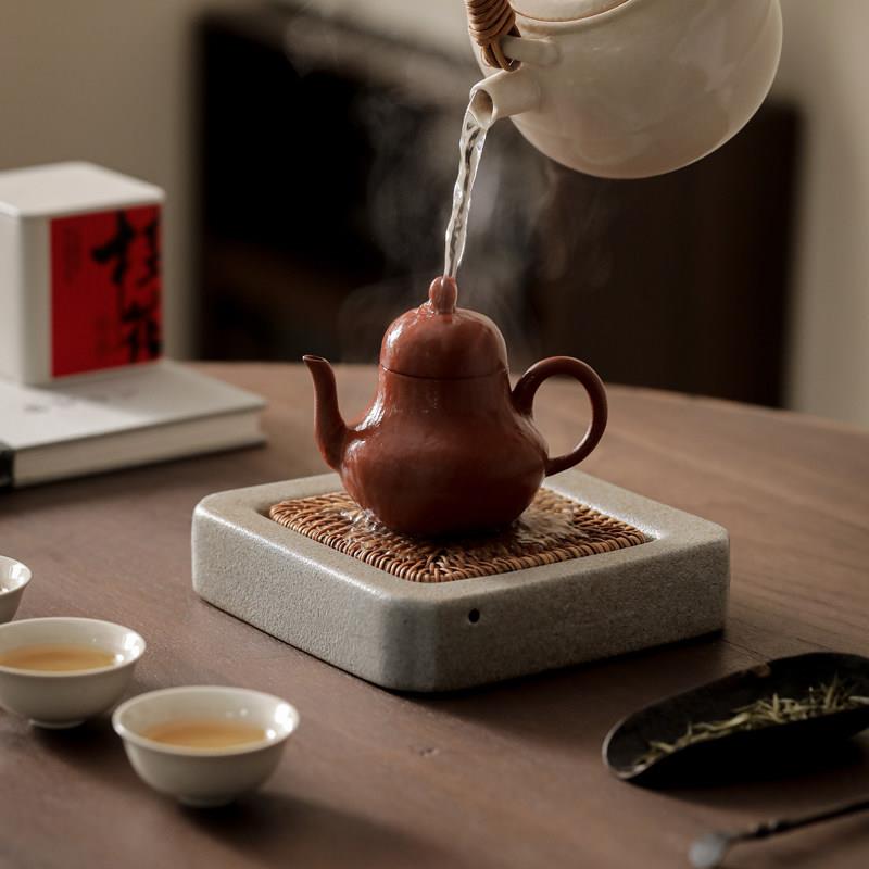 粗陶藤编壶承干泡台茶盘陶瓷茶具储水培壶茶承盘家用茶壶垫茶托盘