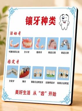 镶牙种类科普展示牌牙科诊所诊室装饰摆台口腔门诊宣传画框
