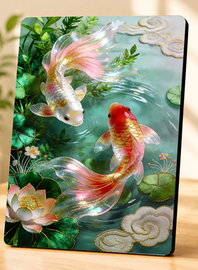 锦鲤荷花国风美容院吸睛摆件