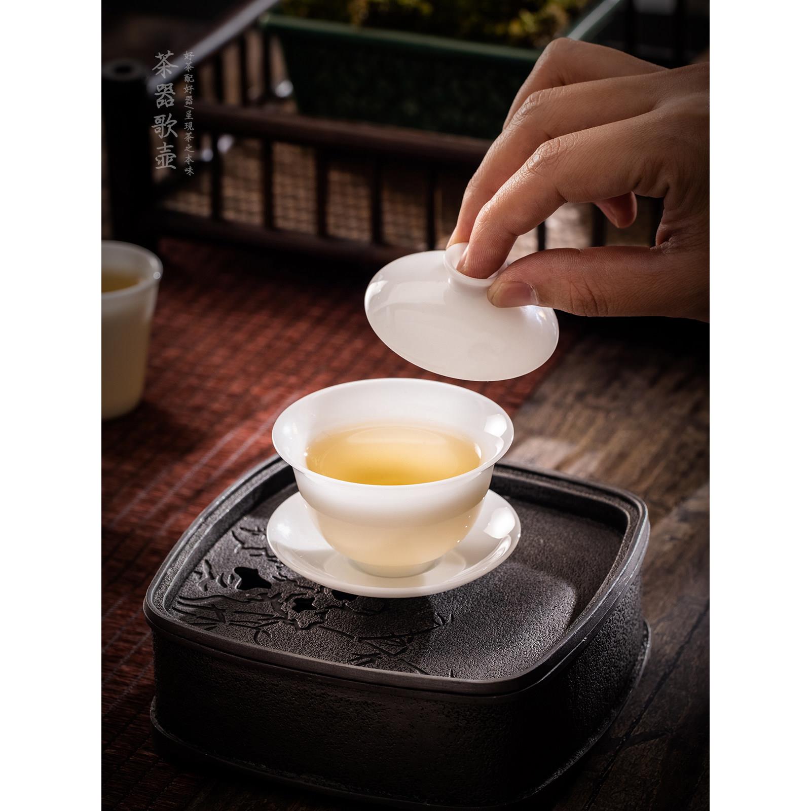宝白色迷你盖碗60ml德化白瓷潮汕功夫茶一人茶具陶瓷三彩茶