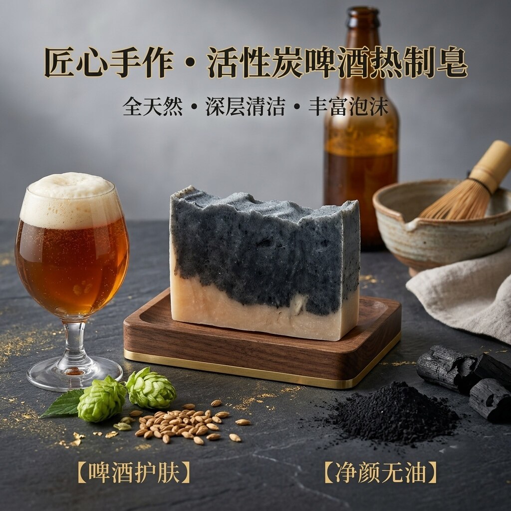 【皓】活性炭精酿啤酒热制手工皂｜控油清爽男士洗发皂备长炭吸附