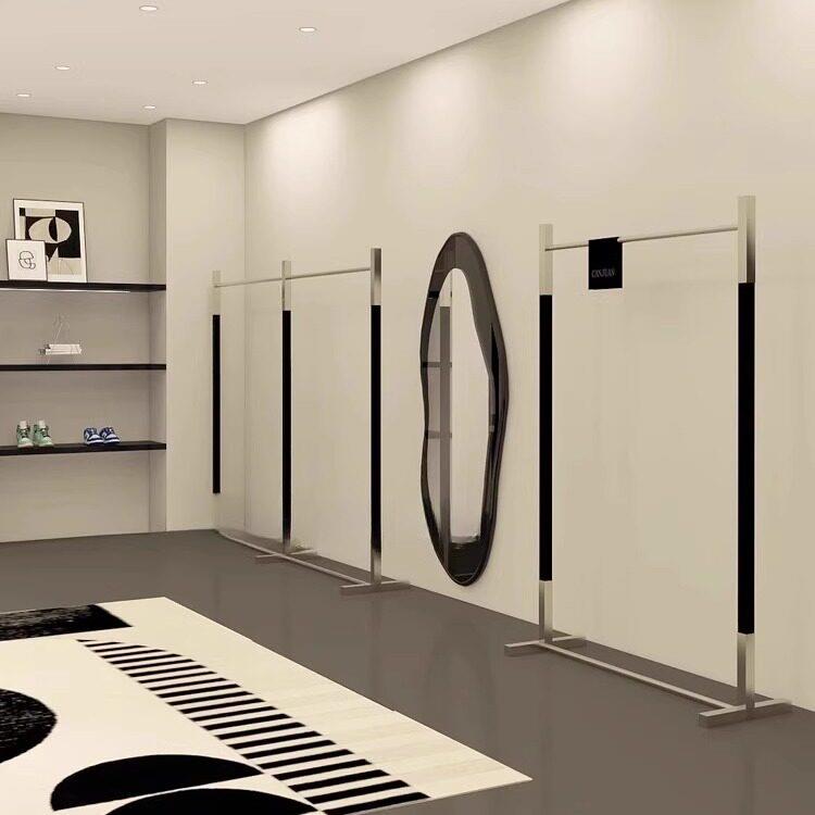服装店落地式展示架女装店不锈钢中岛上墙挂衣架黑色陈列架货架