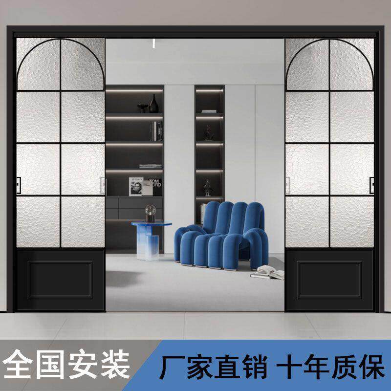 法式覆古拉门三联动覆古门折叠门隔断铝合金玻璃门化妆室厨房门
